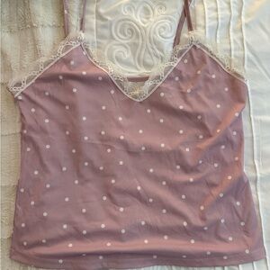 Lace-Trim Pink Polka Dot Cami Top and Matching Lace Shorts Set